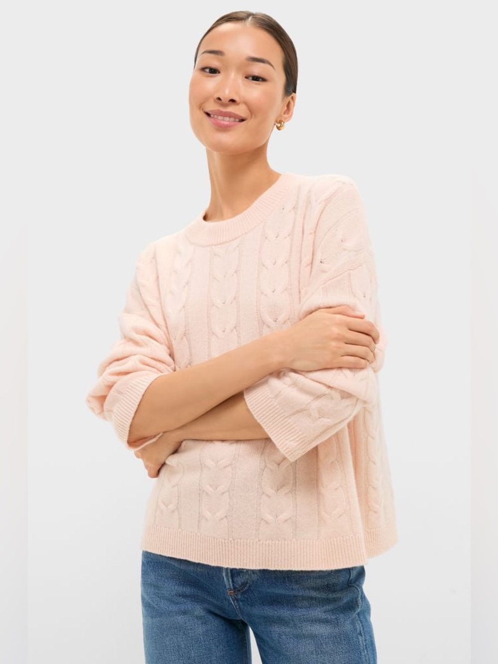 Tuckernuck Soft Pink 100% Cashmere Eloise Cable Knit Sweater - Size Large - Crew